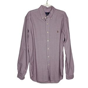 Ralph Lauren Blue Label Mens Medium Classic Fit Plaid Shirt Button Up Red Blue